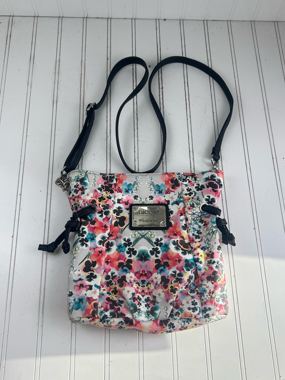 Nicole by Nicole Miller Vintage Y2K Mulyi Floral Shoulder Bag Black Strap - Picture 2 of 12